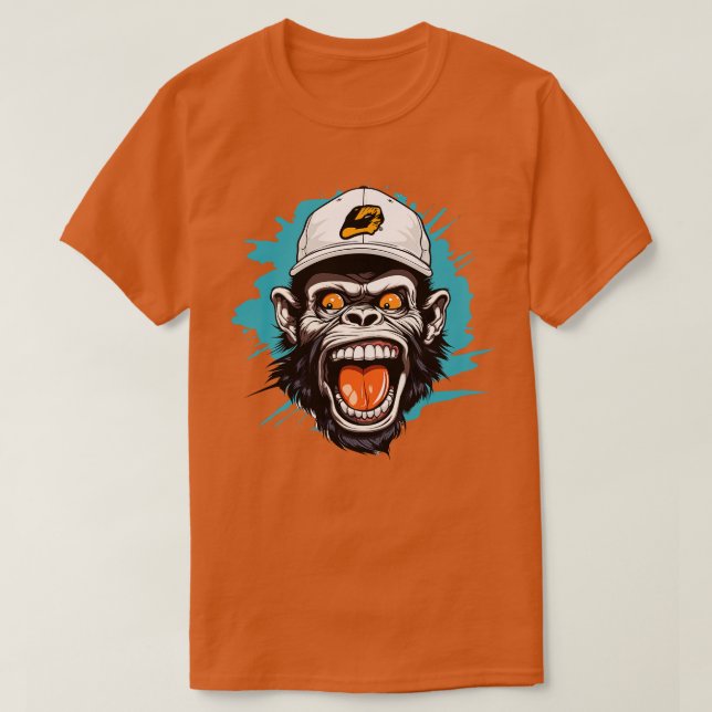 Chimp Wearing A Baseball Hat T-Shirt (Design Front)