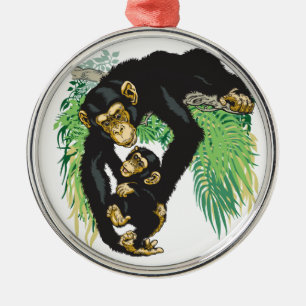 chimp with baby metal ornament