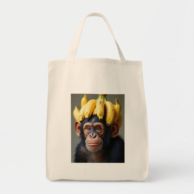 Chimp with banana wig tote bag (Front)