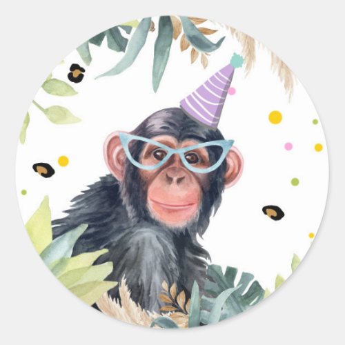 Chimpanse Monkey Safari Party Animal Birthday Classic Round Sticker