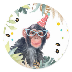 Chimpanse Monkey Safari Party Animal Birthday Classic Round Sticker