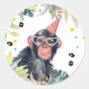 Chimpanse Monkey Safari Party Animal Birthday Classic Round Sticker