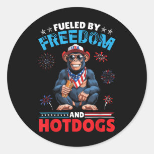 Chimpanzee America Fueled By Freedom And Hotdogs 4 Classic Round Sticker