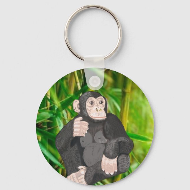 Chimpanzee and bamboo keychain (Front)