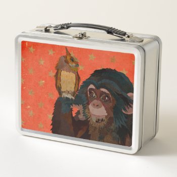 Chimpanzee And Owl Metal Lunch Box by Greyszoo at Zazzle