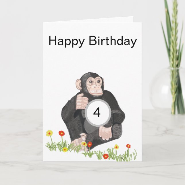 Chimpanzee Children’s Age Birthday Holiday Card (Front)