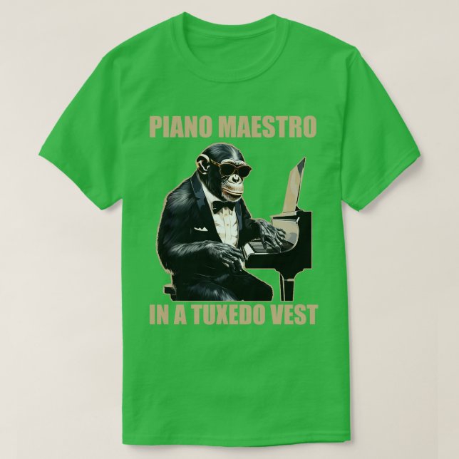 Chimpanzee Chimp Piano Maestro In A Tuxedo Vest Fu T-Shirt (Design Front)
