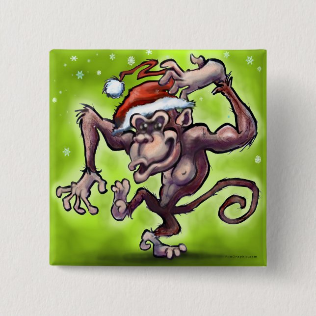 Chimpanzee Christmas Button (Front)
