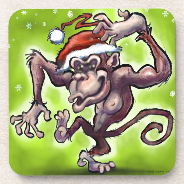 Chimpanzee Christmas Coaster (Front)