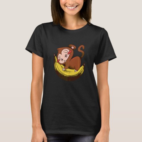 Chimpanzee Cute Baby Monkey Sleeping On A Banana T_Shirt