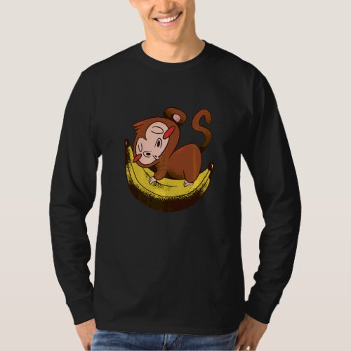 Chimpanzee Cute Baby Monkey Sleeping On A Banana T_Shirt