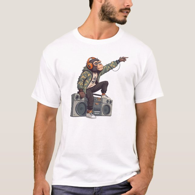 Chimpanzee DJ T-Shirt – Funky Music Monkey Tee  (Front)