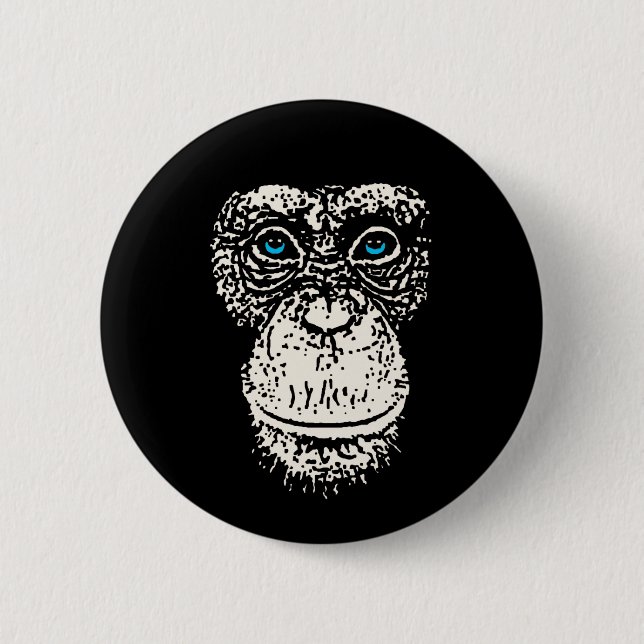 Chimpanzee Face with Blue Eyes Pinback Button (Front)