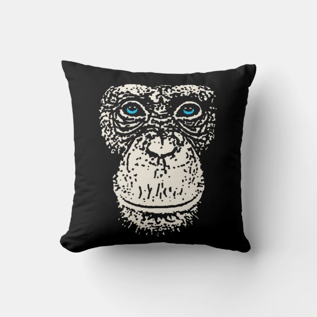 Chimpanzee Face with Blue Eyes Throw Pillow (Front)