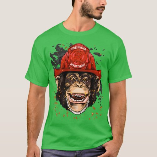 Chimpanzee Firefighter Great Ape Chimp Primate Ani T_Shirt