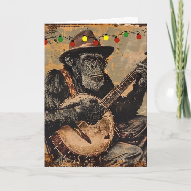CHIMPANZEE FUNNY CHRISTMAS GREETING CARD (Front)
