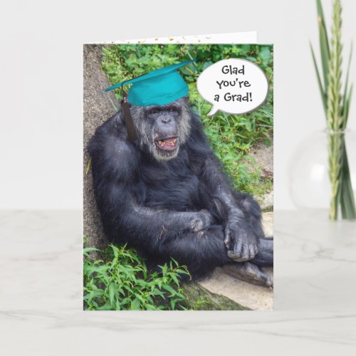 Chimpanzee Graduate with Teal Cap Card