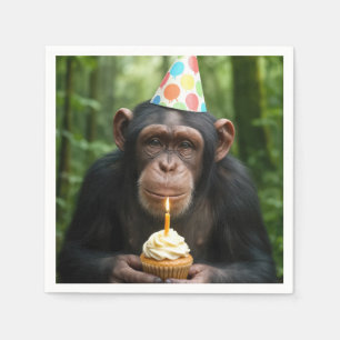 Chimpanzee Holding a Birthday Cupcake Napkins