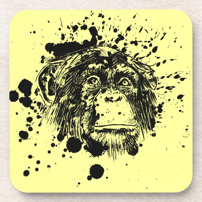 Chimpanzee in Black Splash Drink Coaster (Front)