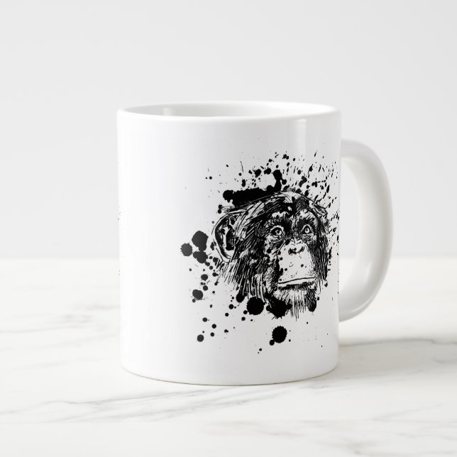 Chimpanzee in Black Splash Giant Coffee Mug (Front Right)
