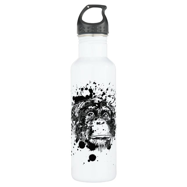 Chimpanzee in Black Splash Water Bottle (Front)