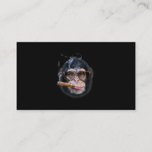 Chimpanzee In  Glass Puffing Cigar, Monkey Face Business Card