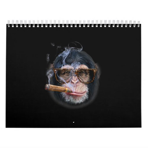 Chimpanzee In  Glass Puffing Cigar Monkey Face Calendar