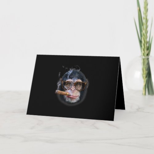 Chimpanzee In  Glass Puffing Cigar Monkey Face Card