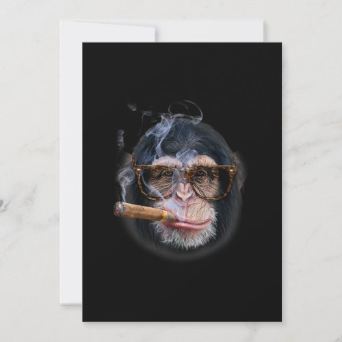 Chimpanzee In  Glass Puffing Cigar Monkey Face Holiday Card