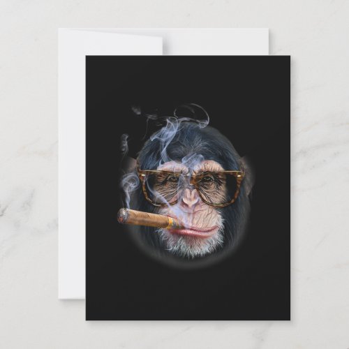 Chimpanzee In  Glass Puffing Cigar Monkey Face Invitation