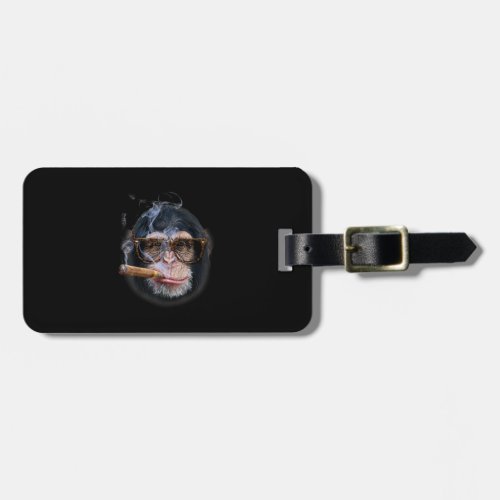 Chimpanzee In  Glass Puffing Cigar Monkey Face Luggage Tag