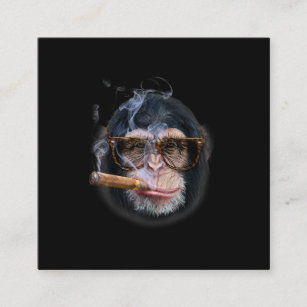 Chimpanzee In  Glass Puffing Cigar, Monkey Face Square Business Card