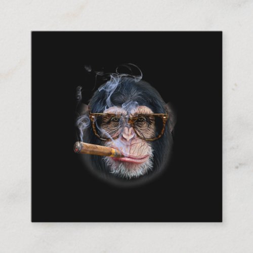 Chimpanzee In  Glass Puffing Cigar Monkey Face Square Business Card