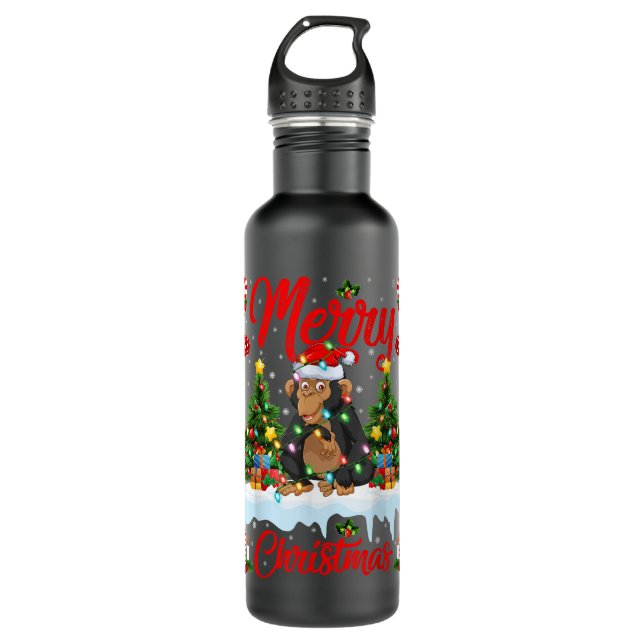 Chimpanzee Lover Xmas Lighting Santa Chimpanzee Ch Stainless Steel Water Bottle (Front)