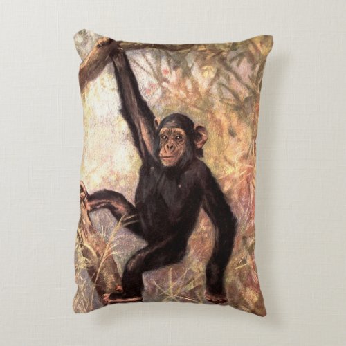 Chimpanzee Monkey by CE Swan Vintage Wild Animals Accent Pillow