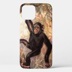 Chimpanzee Monkey by CE Swan, Vintage Wild Animals iPhone 12 Case