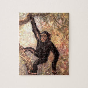 Chimpanzee Monkey by CE Swan, Vintage Wild Animals Jigsaw Puzzle