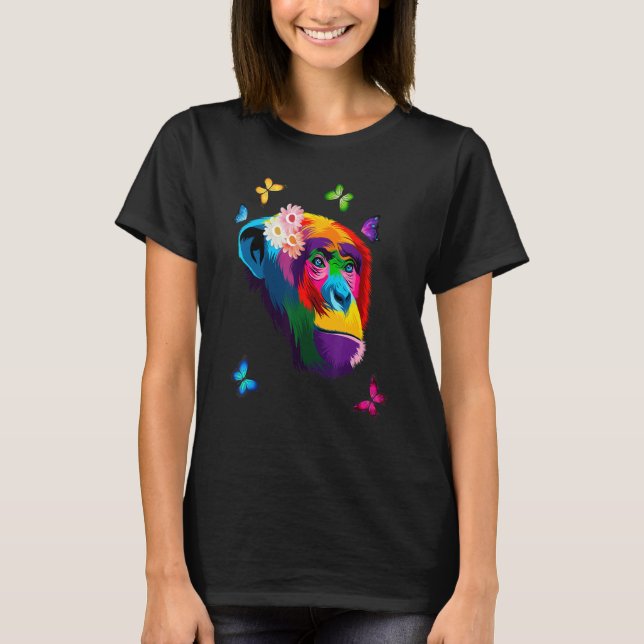 Chimpanzee Monkey Colorful Chimpanzee Flower Butte T-Shirt (Front)
