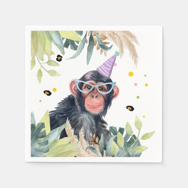 Chimpanzee Monkey Party Animals Birthday Safari Napkins (Front)