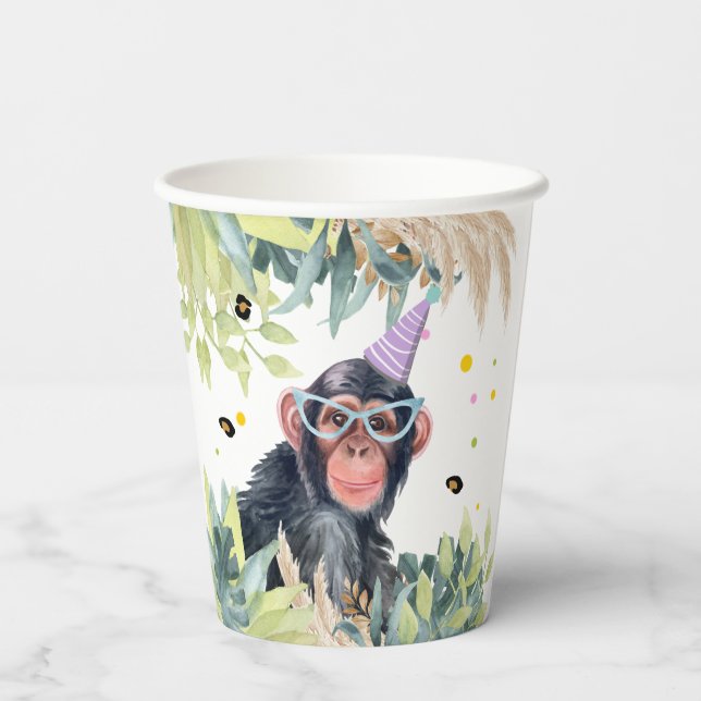 Chimpanzee Monkey Party Animals Birthday Safari Paper Cups (Back)