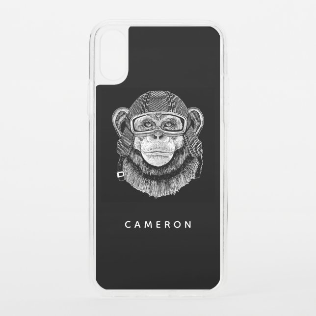 Chimpanzee Motorcycle Rider | Add Your Name Uncommon iPhone Case (Back)