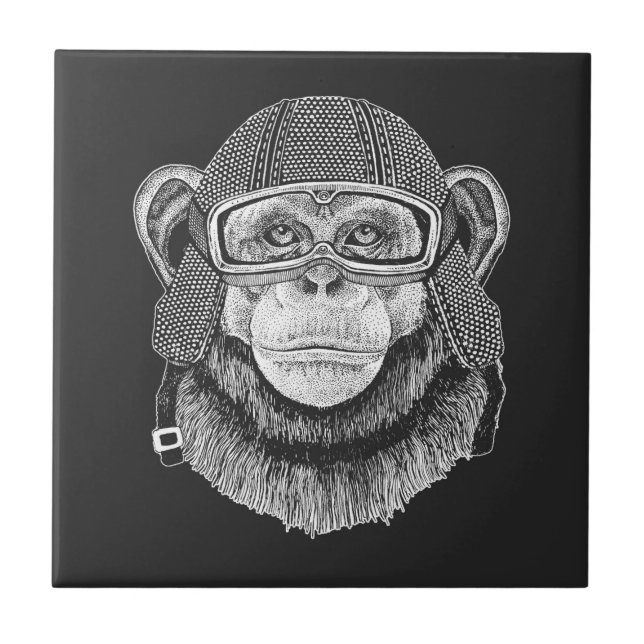 Chimpanzee Motorcycle Rider Ceramic Tile (Front)
