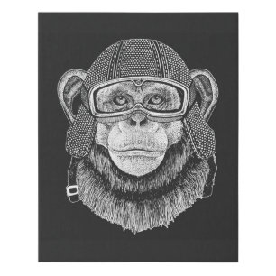 Chimpanzee Motorcycle Rider Faux Canvas Print