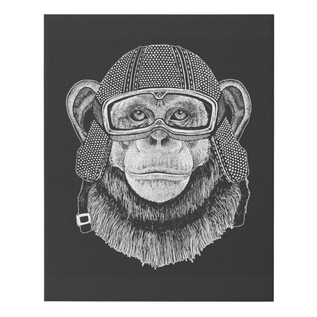 Chimpanzee Motorcycle Rider Faux Canvas Print (Front)