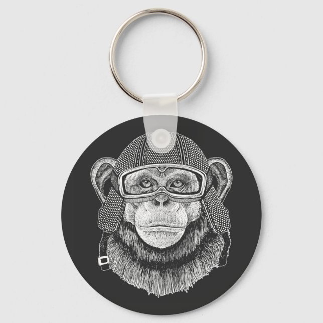 Chimpanzee Motorcycle Rider Keychain (Front)