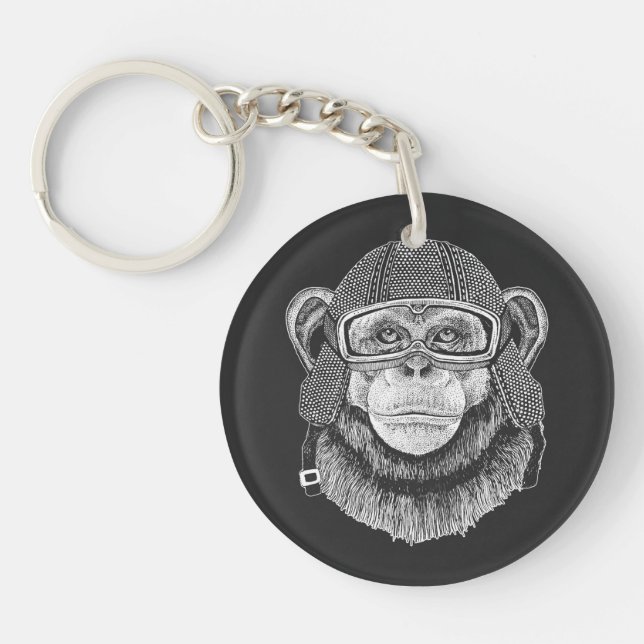 Chimpanzee Motorcycle Rider Keychain (Front)