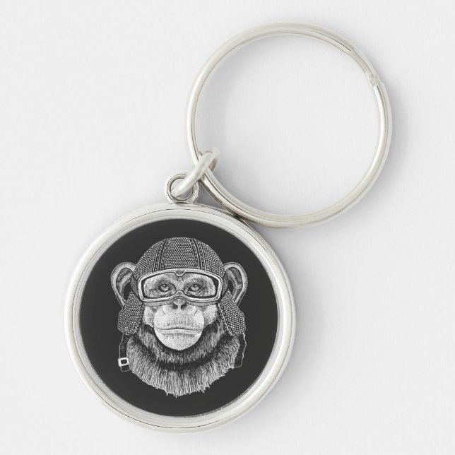 Chimpanzee Motorcycle Rider Keychain (Front)