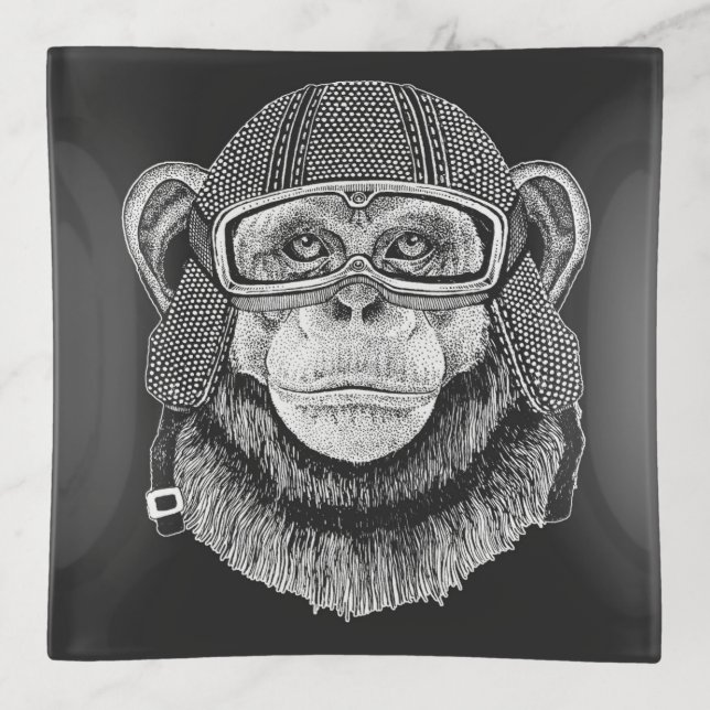 Chimpanzee Motorcycle Rider Trinket Tray (Front)