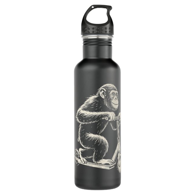 Chimpanzee On An E-Scooter Monkey Stainless Steel Water Bottle (Front)