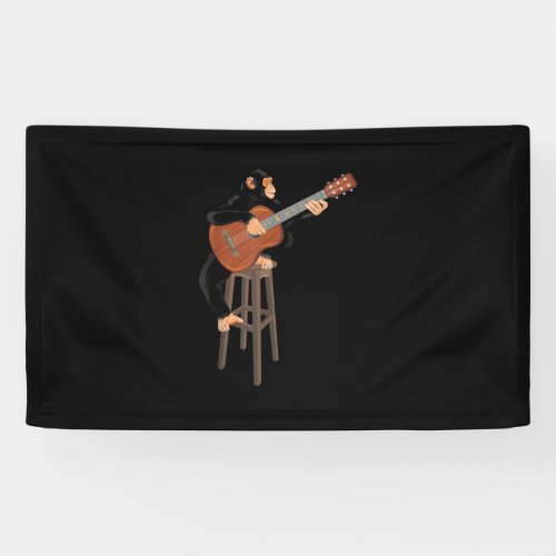Chimpanzee Playing Acoustic Guitar Funny Monkey Banner